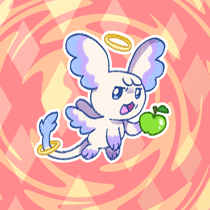 A flying creature with an apple.